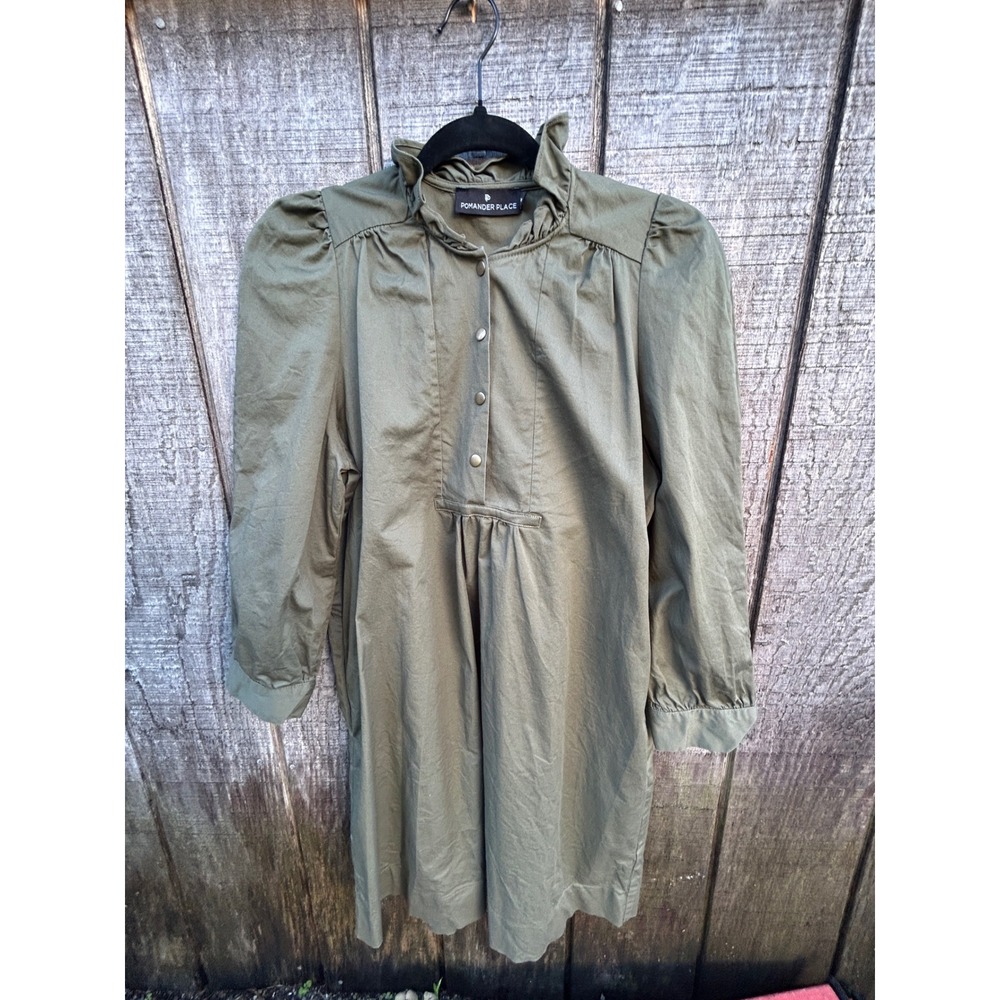 Tuckernuck Pomander Place Olive Green Puff Sleeve Mini Dress Utility Matcha Boho